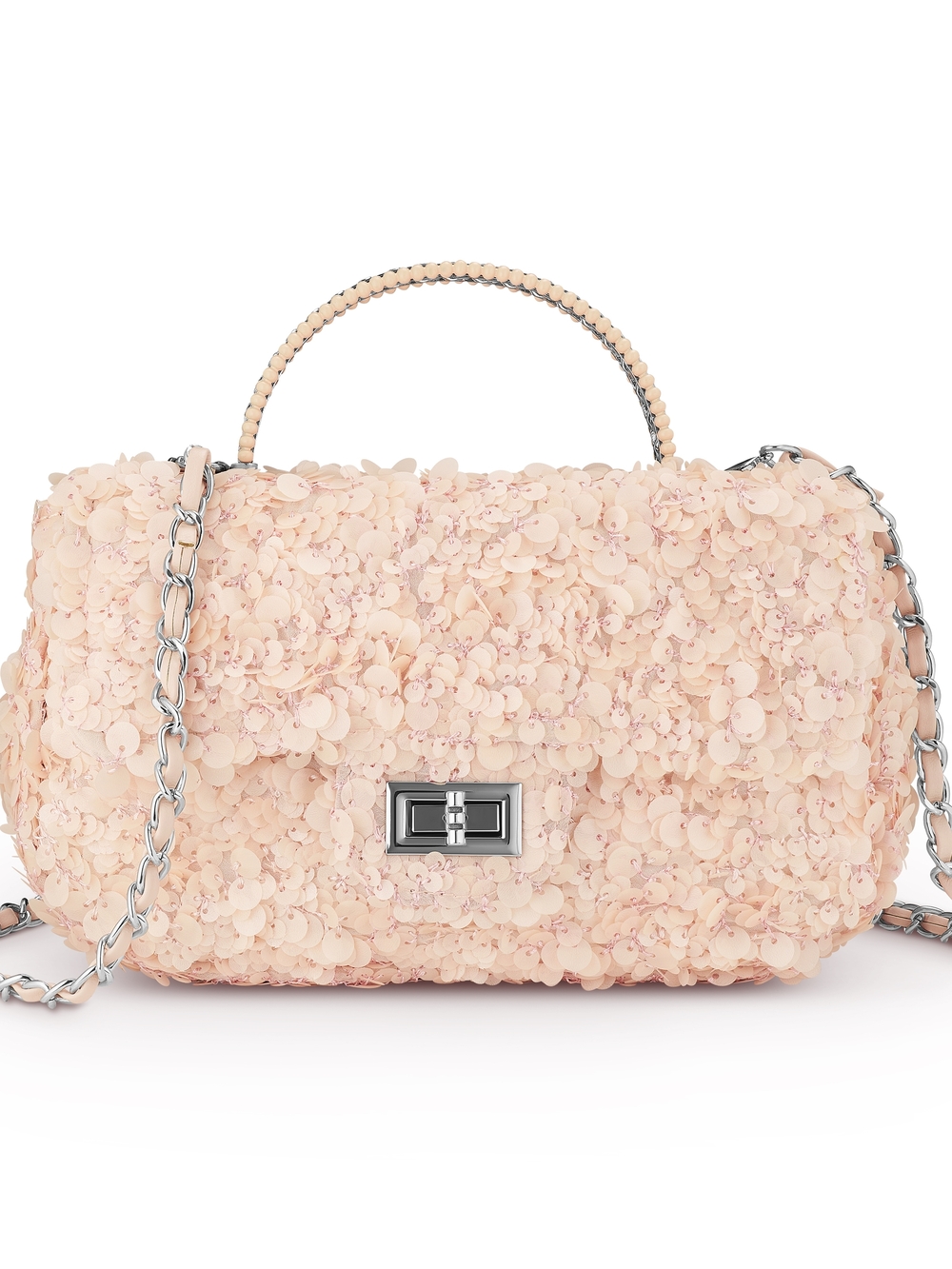 Sequined Pink Top-Handle Shoulder Bag